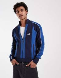 Men's Pompeii Striped Knitted Zip Up Tracksuit Jacket (Blue)