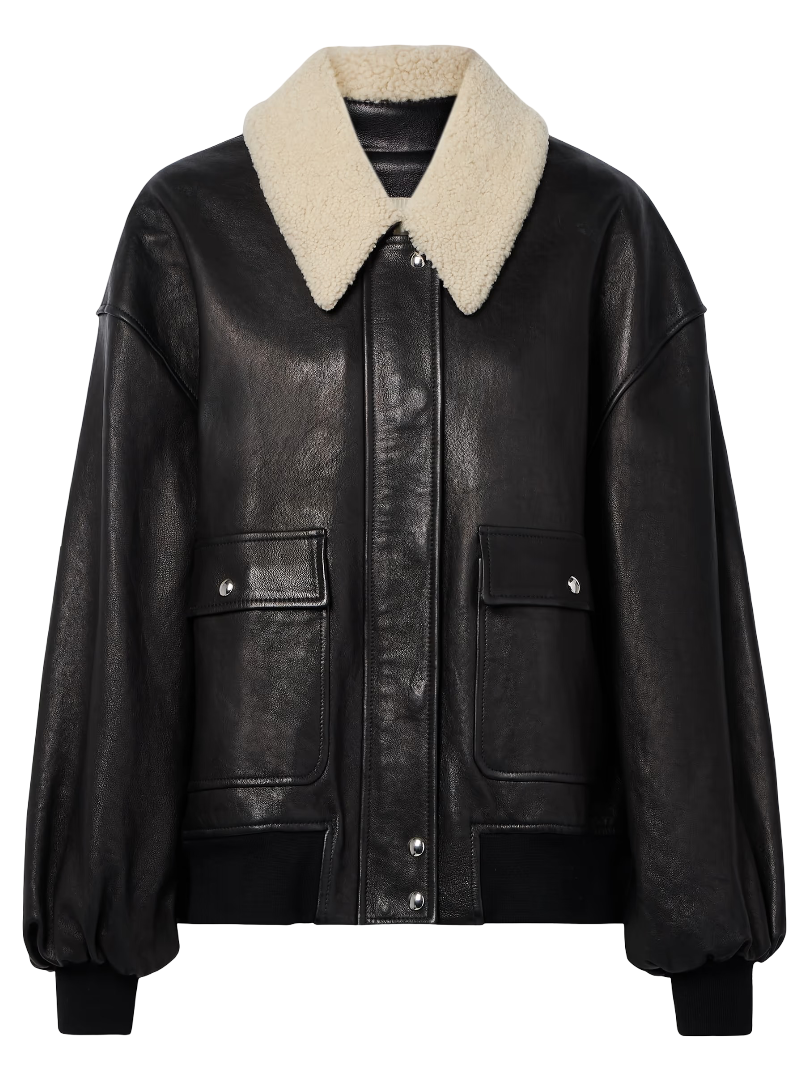 Khaite: Shellar  Shearling Trimmed Leather Jacket (Black)