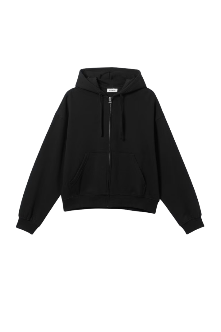 Boxy Midweight Zip Hoodi (Black)