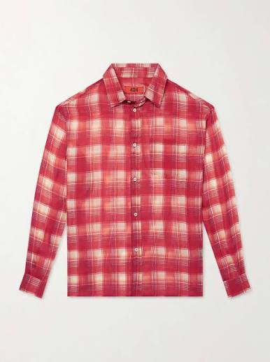 Men's Checked Silk-Chiffon Shirt (Red)