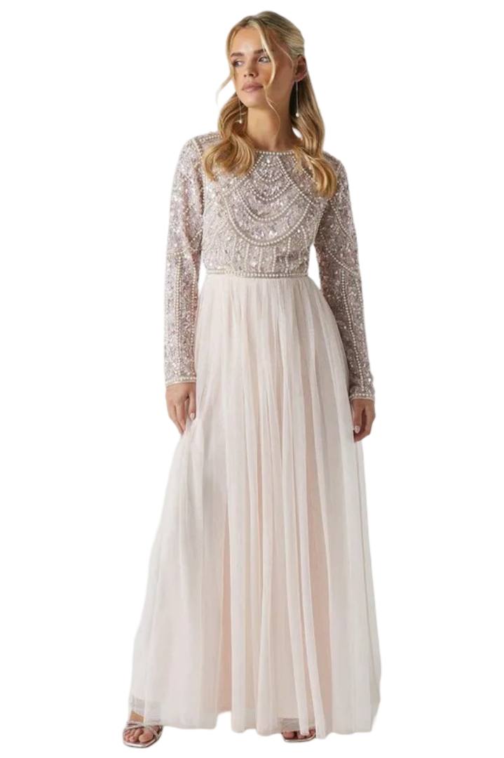 Coast: Plus Size Pearl Embellished Bodice Bridesmaid Tulle Skirt Dress (Blush)