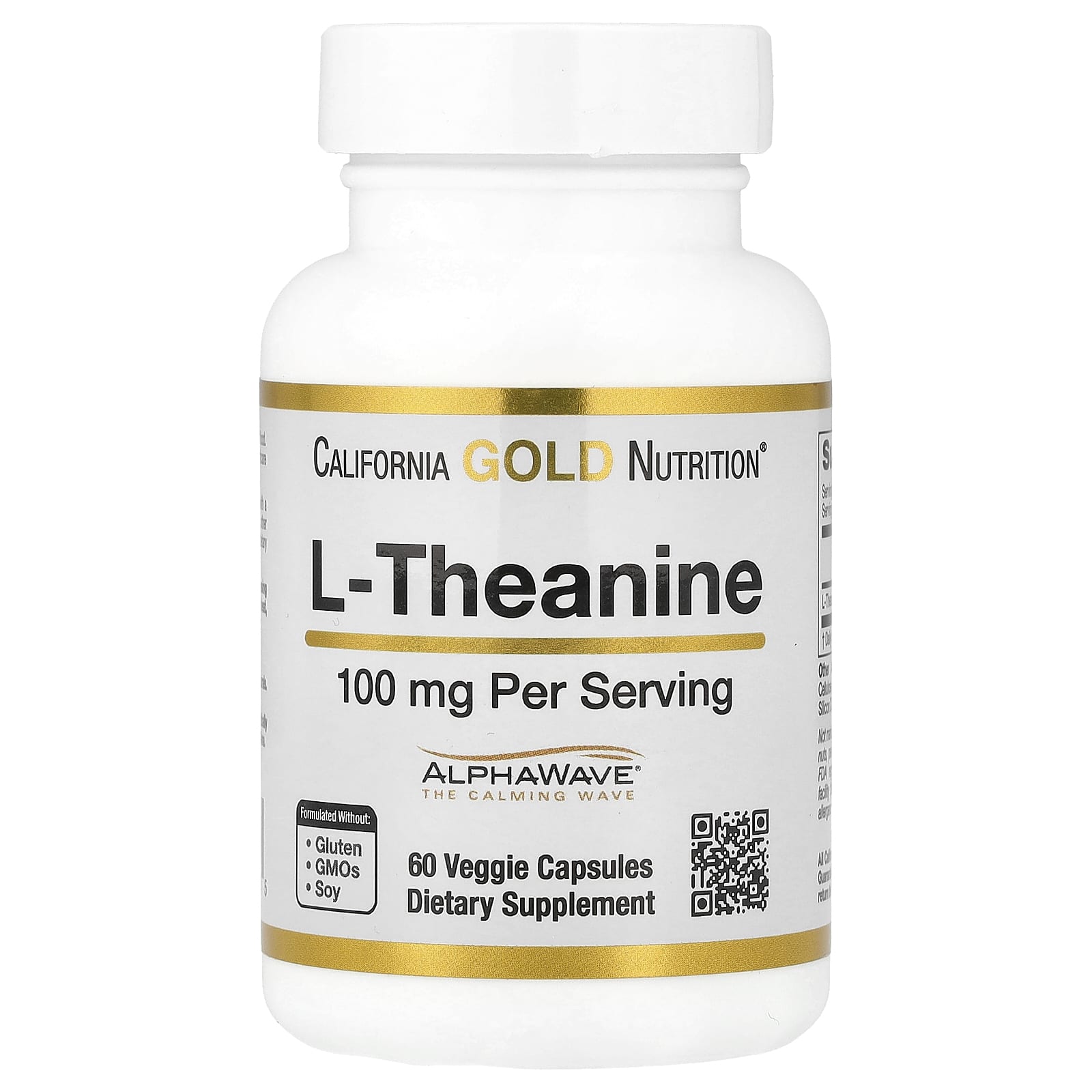 California Gold Nutrition: L-Theanine Featuring AlphaWave (100 mg, 60 Veggie Capsules)