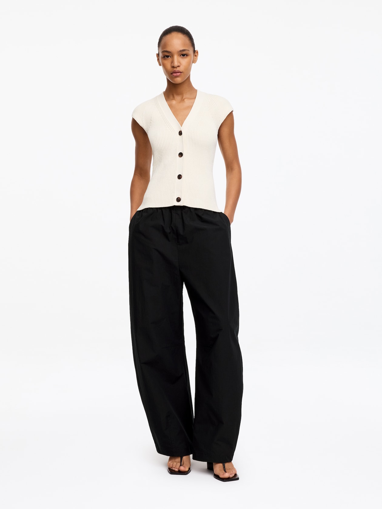 Women's Barrel-Leg Cotton Trousers (Black)