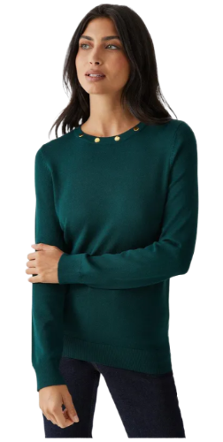 Wallis: Crew Button Detail Jumper (Forest)