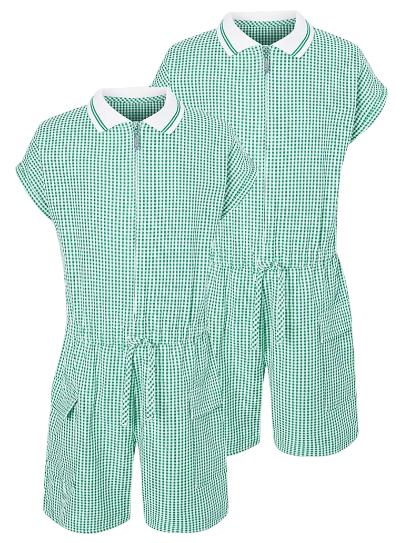 Gingham Sporty School Playsuits Pack of 2 (Green)