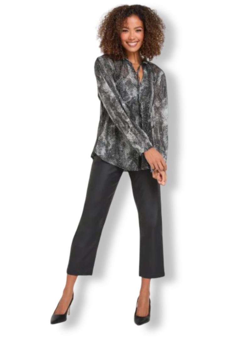 Women's Printed Frill Collar Blouse (Grey)