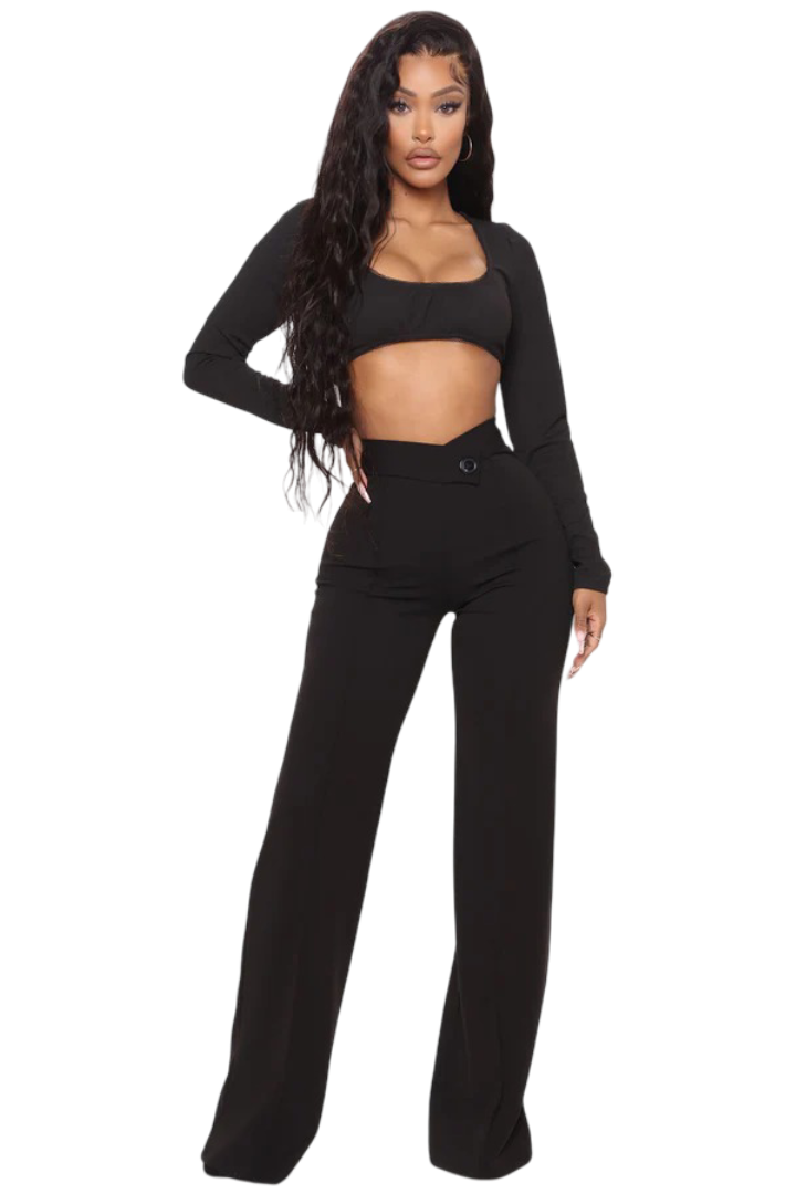 Call It Even Wide Leg Dress Pants (Black)