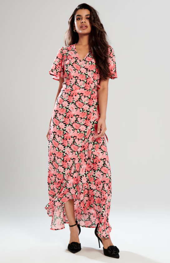 Women's Maxi Dress With Straps and Tie Neckline (Floral Pattern)