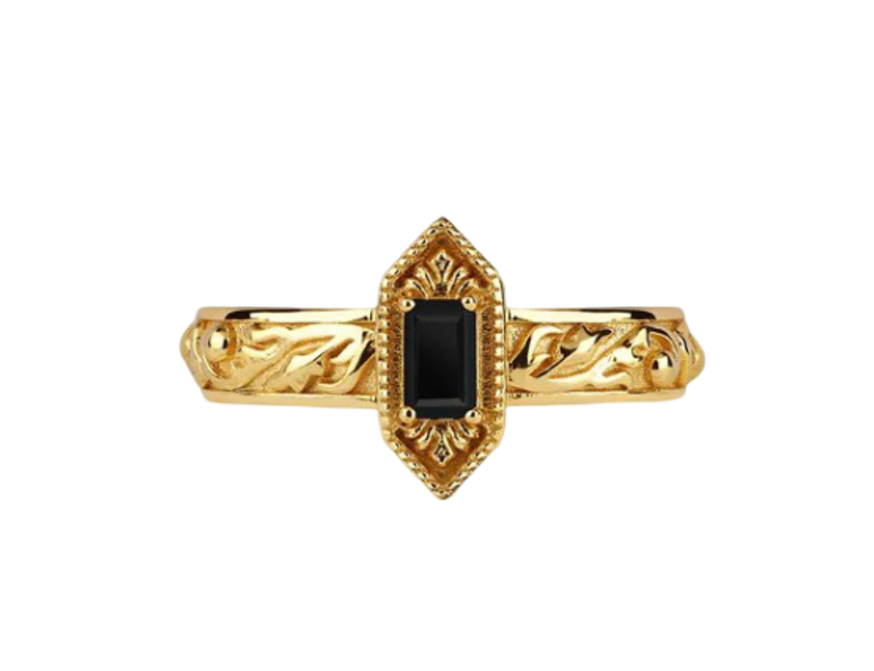 Gold Renounce Ornate Gothic Onyx Ring
