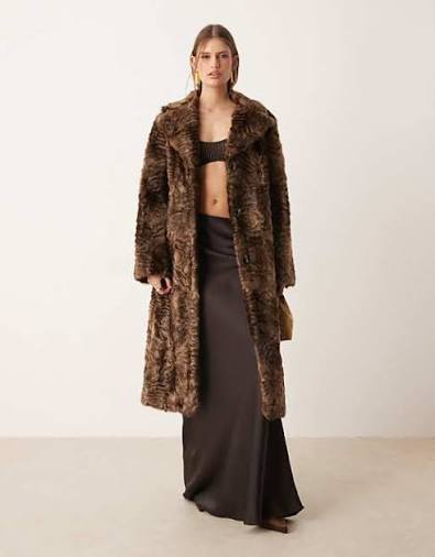 Women's Mango: Textured Faux Fur Jacket (Brown)