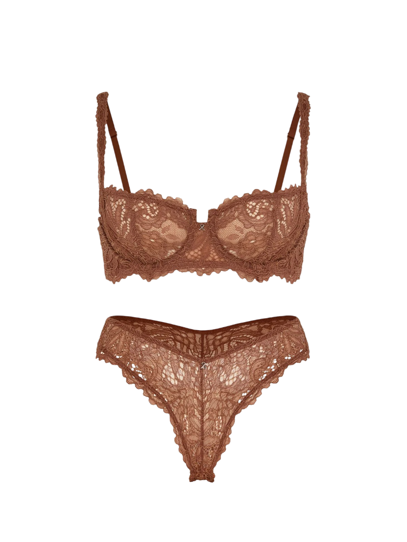 Romantic Corded Lace 2-Piece Set (Brown Sugar Nude)