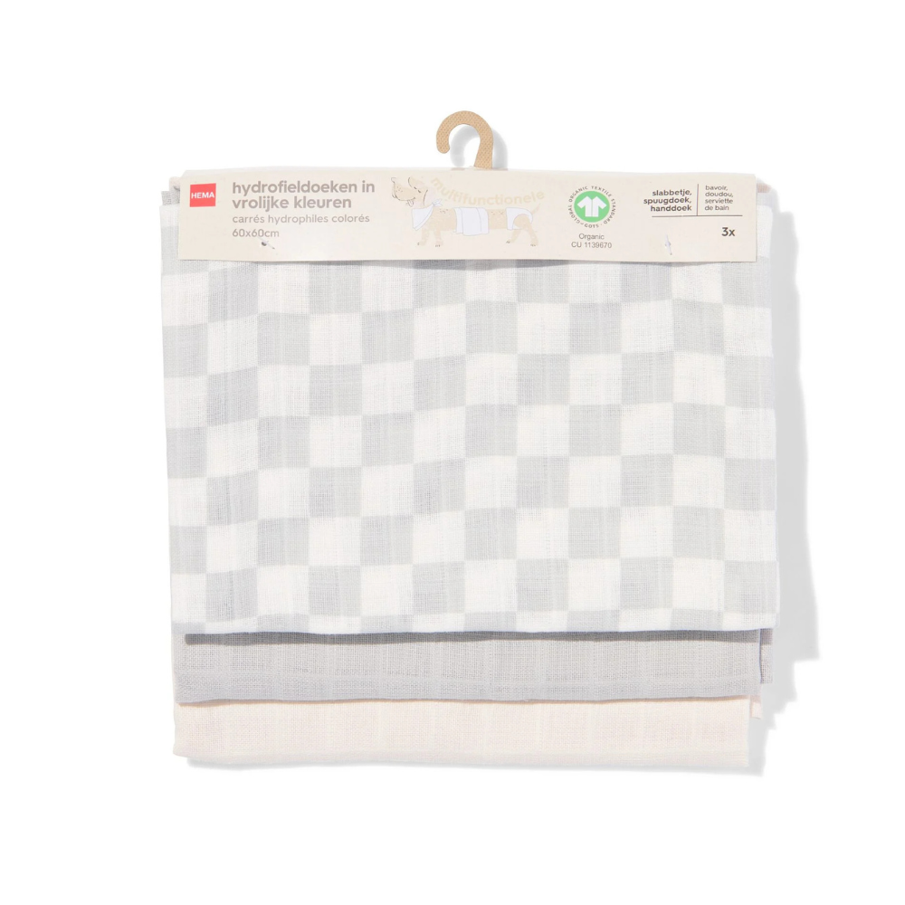 Muslin Cloths 60 x 60 cm (Checkered, Pack of 3)