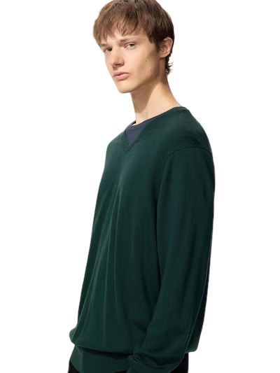 Merino V Neck Jumper (Green)