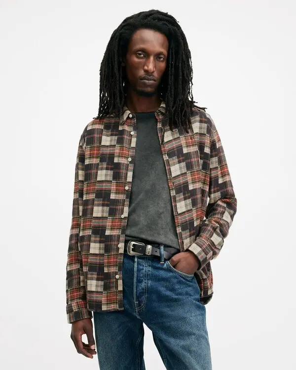 Men's Jude Patchwork Checked Jacquard Shirt (Red)