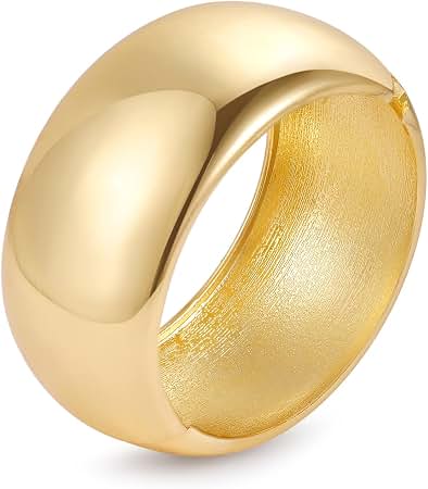 Women's Wide Hinged Arm Cuff Bangle Bracelets (14K Gold Plated)