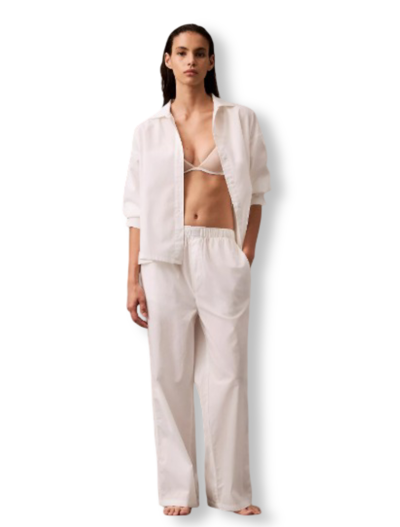 Women Cotton Poplin Wide Leg Pants (Classic White)