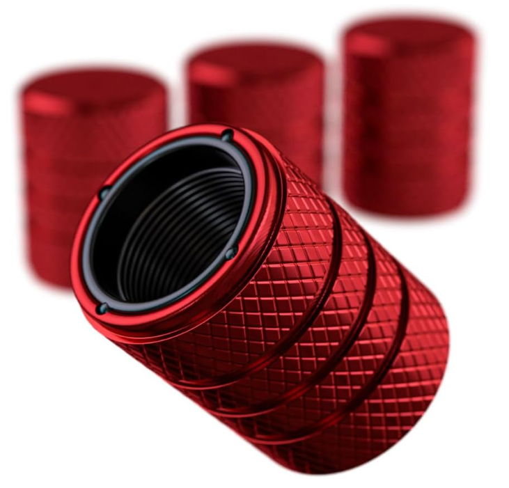 Aluminum Tire Valve Stem Caps - Ruby Red (Set of 4)