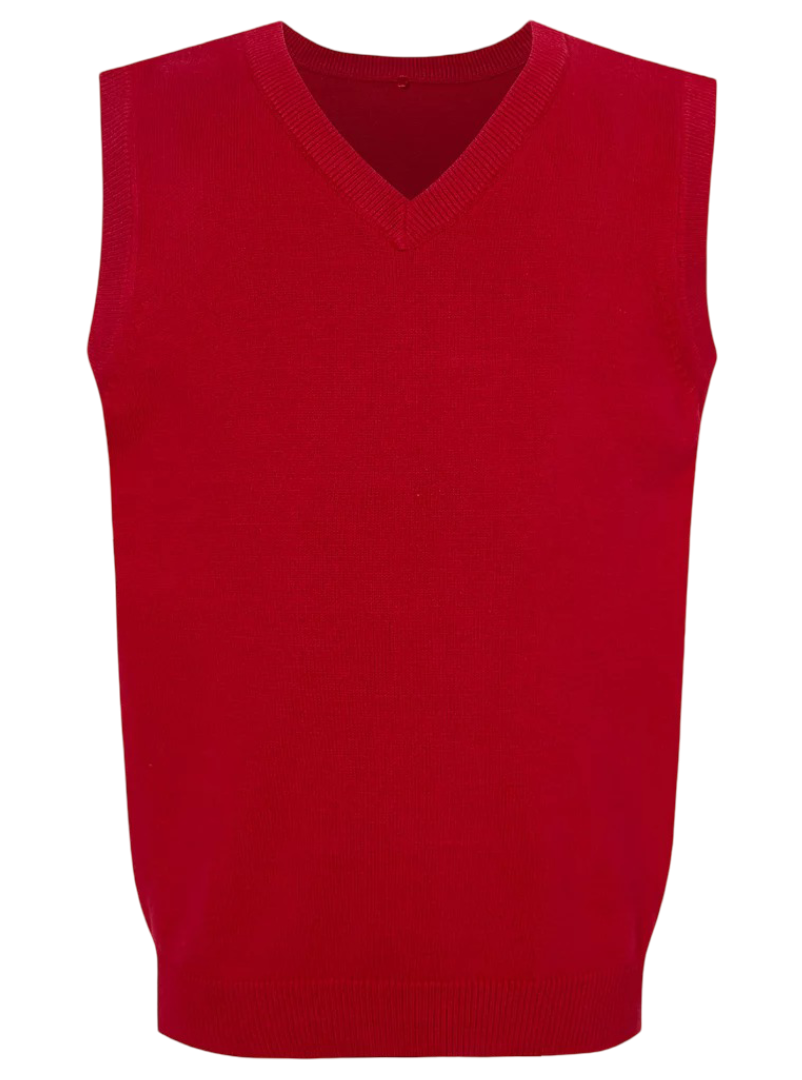 V Neck Knitted School Tank Top (Red)