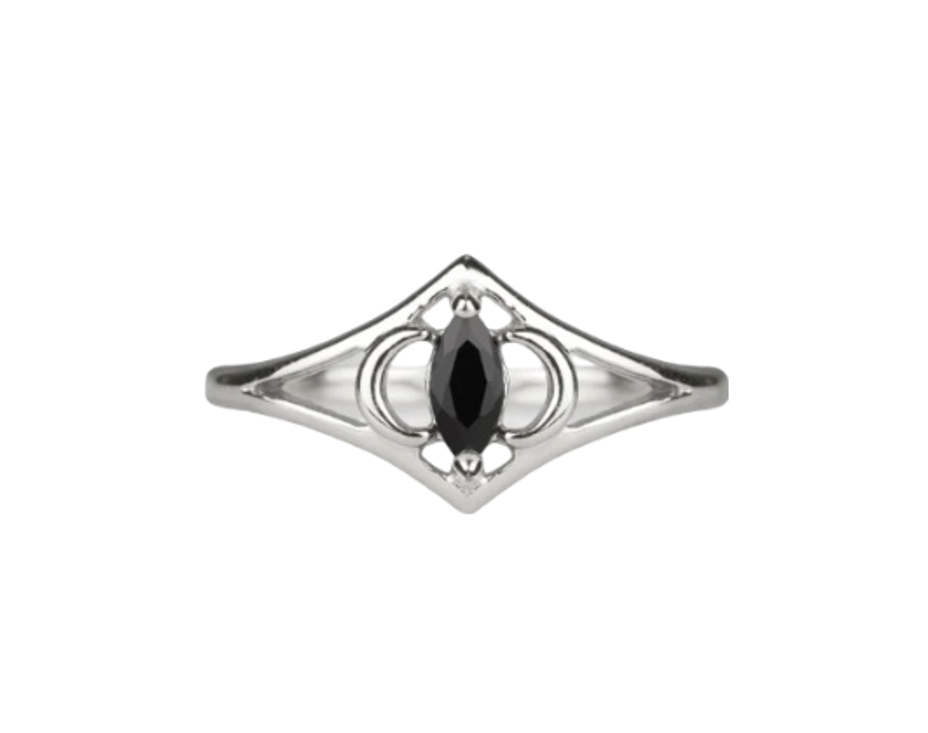 Silver Celestial Two Moons Black Spinel Ring