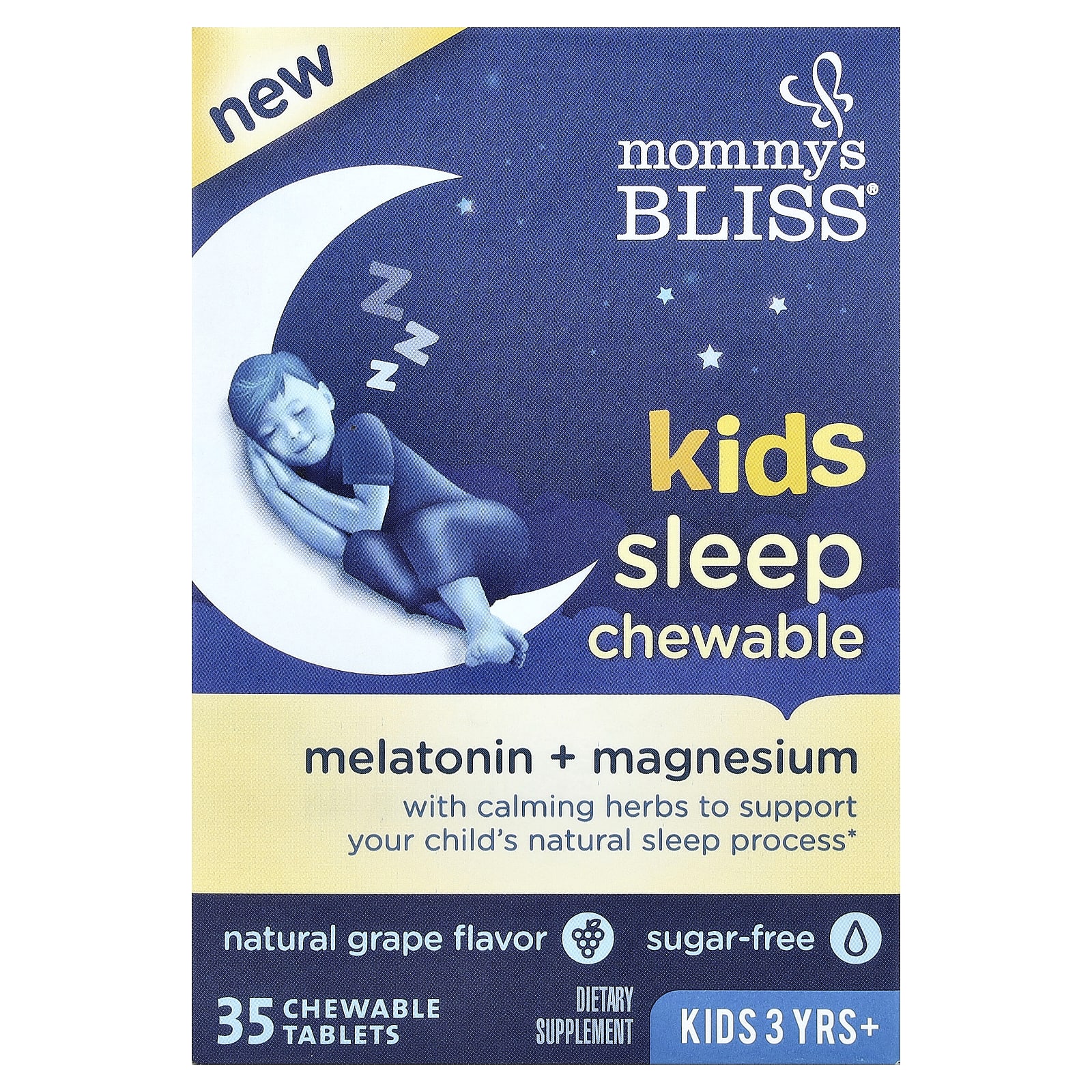 Mommy's Bliss: Kids Sleep Chewable, Melatonin + Magnesium (Natural Grape)