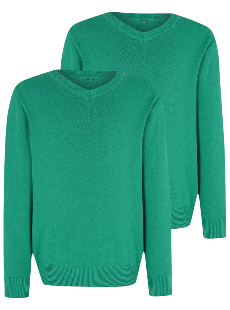 Cotton Rich V Neck School Jumper - Pack of 2 (Jade Green)