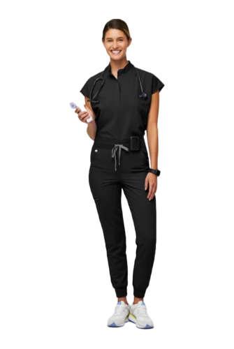 High Waisted Zamora Jogger Scrub Pants (Black)
