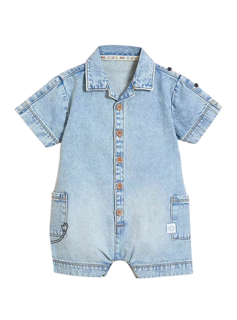 Little Angels Denim Shirt Playsuit Denim (Light Wash)