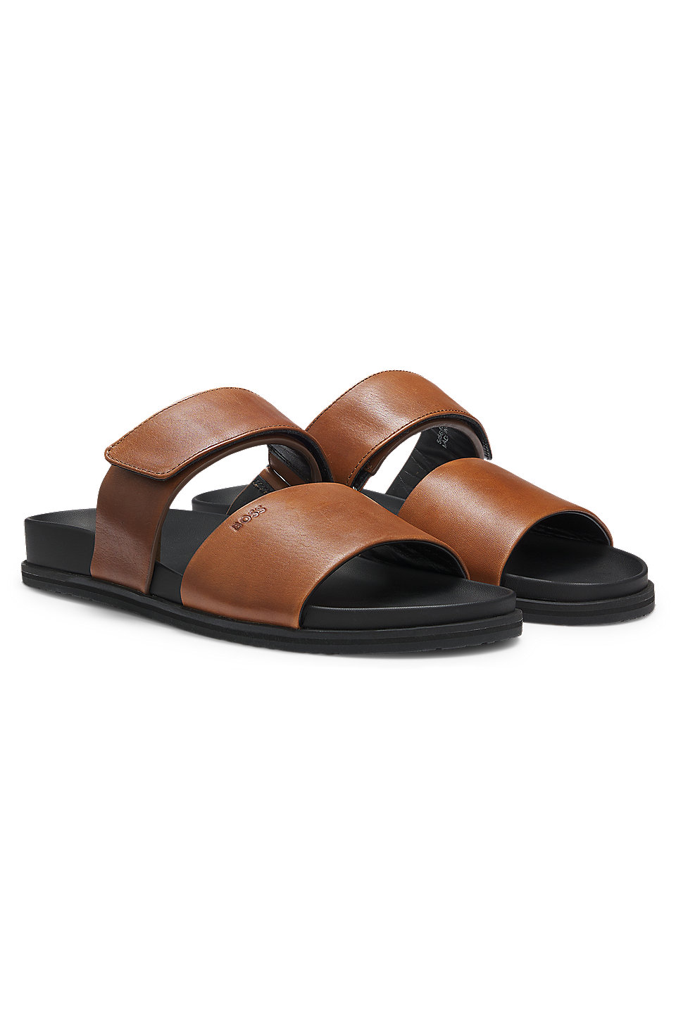 Men's Leather Slides With Riptape Strap