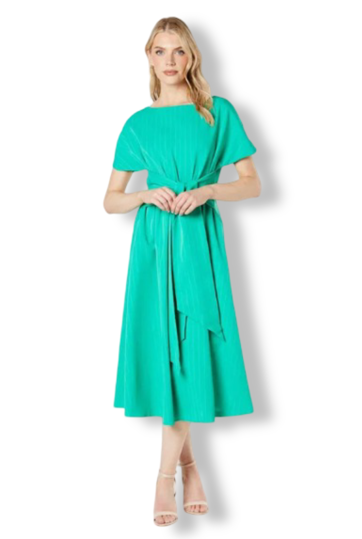 Women's Pinstripe Belted Midi Dress (Green)