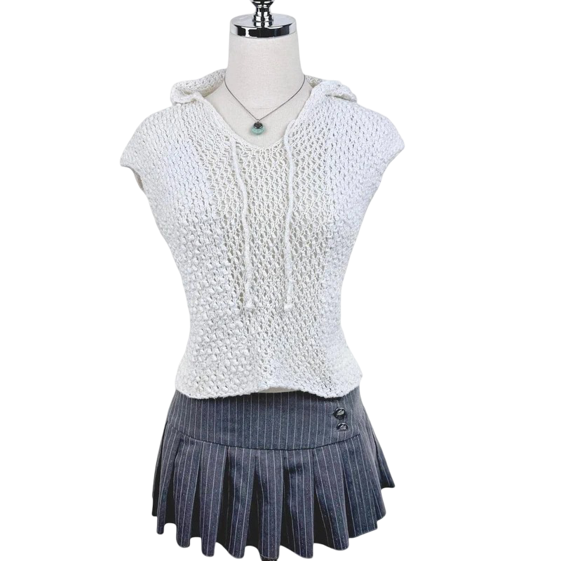 TSE: Crochet Hooded Luxury Knit Pullover (White)