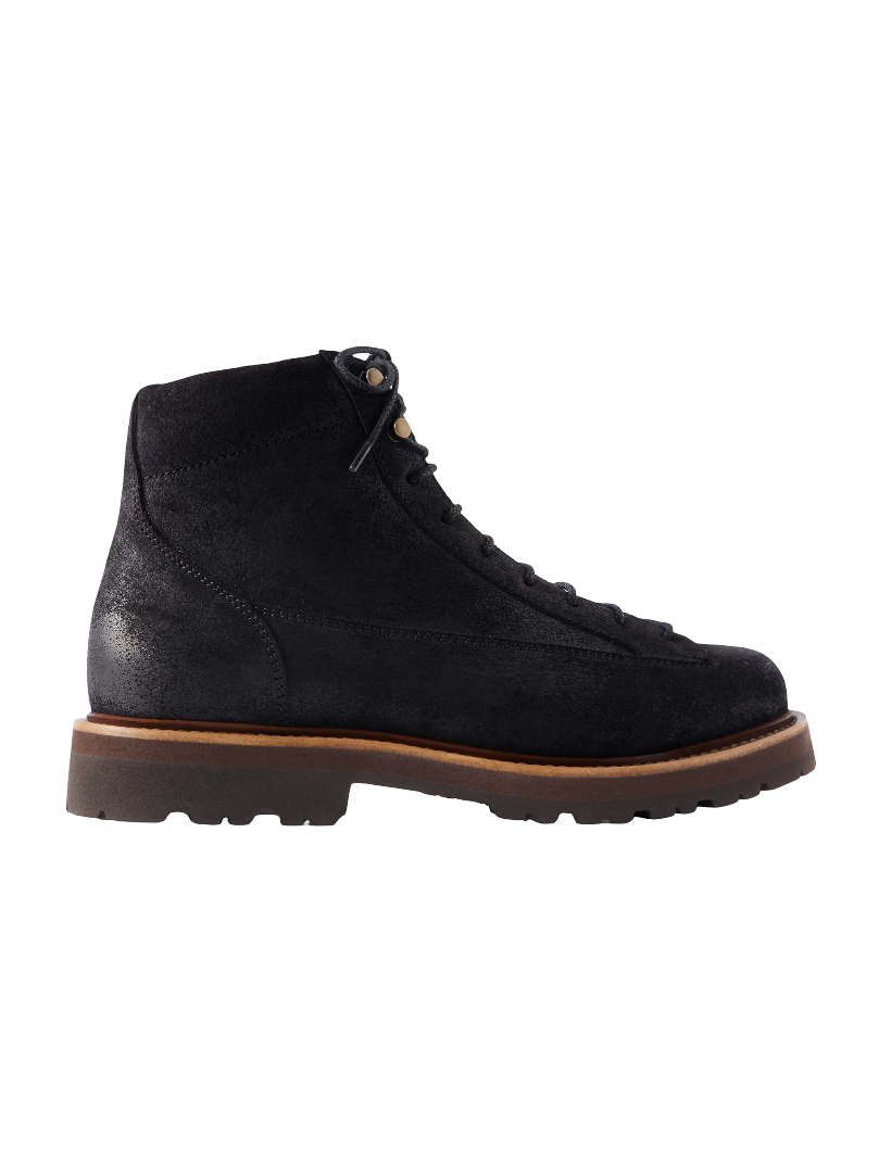 Brunello Cucinelli: Waxed-Suede Hiking Boots (Black)