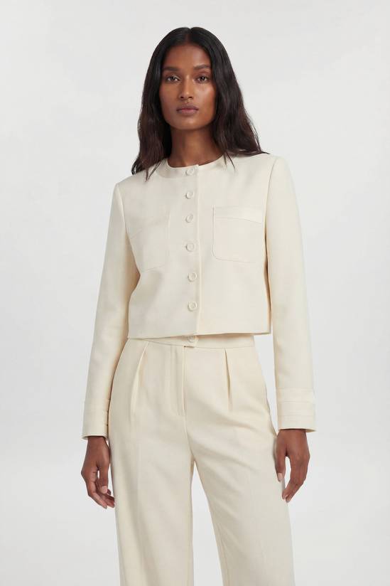 Women's Satin Tux Tailored Collarless Cropped Blazer