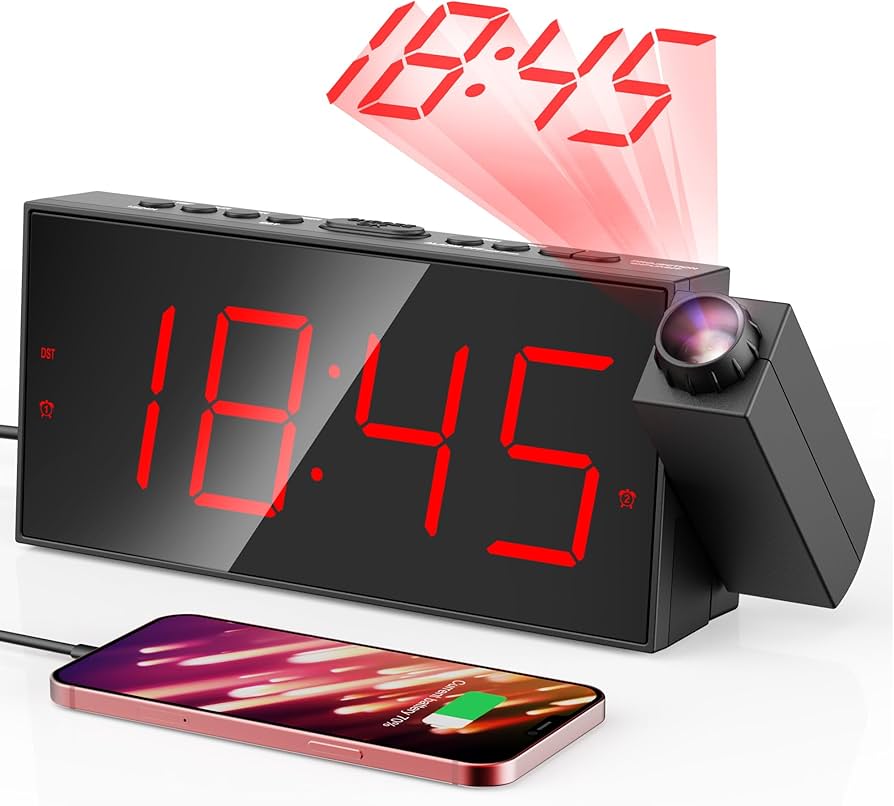 Mesqool: Projection Alarm Clock Digital, 180° Rotatable Projector