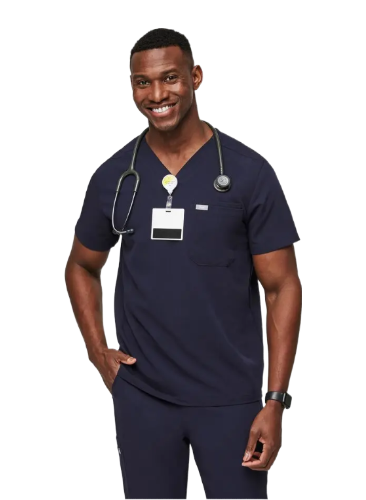 Leon Three-Pocket Scrub Top (Navy)