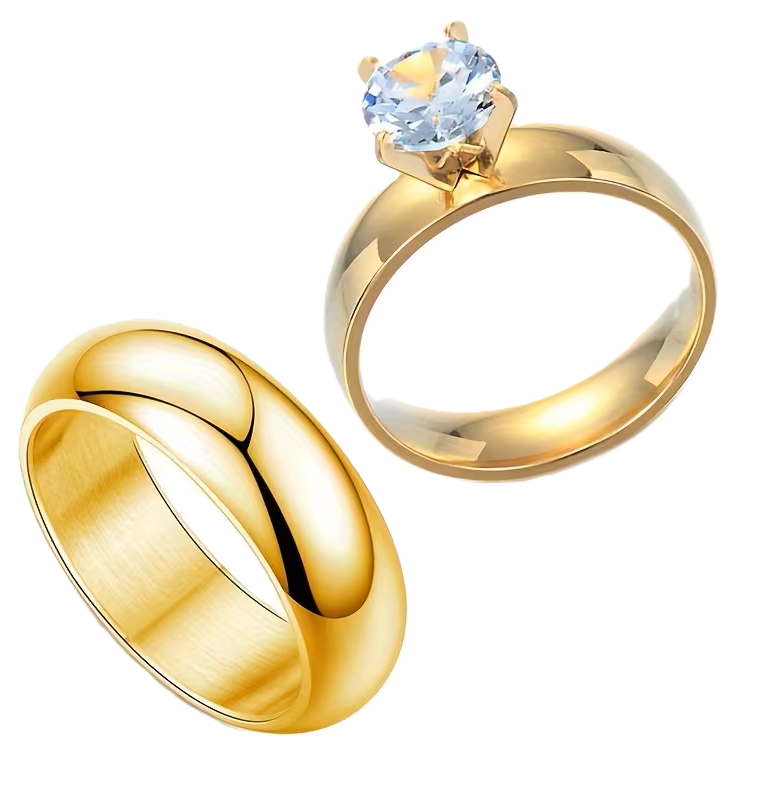 Stainless Steel Rhinestones-Studded Rings (Set of 2)