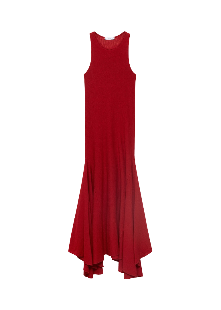 Knitted Dress With Asymmetric Hem (Red)