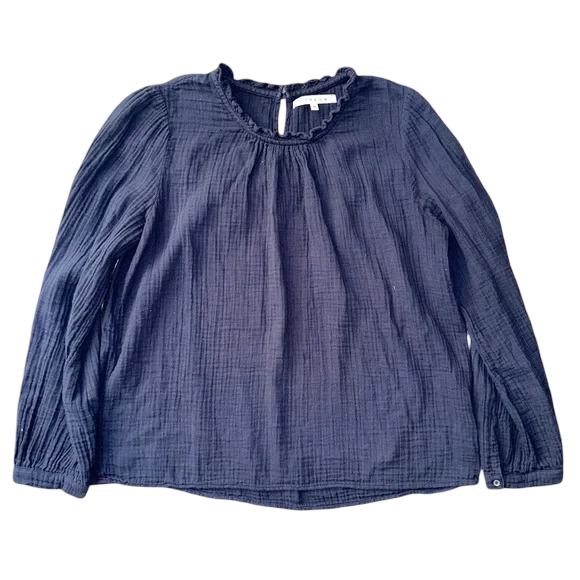 Xirena: Women's Ruffle Neck Blouse (Navy Blue)