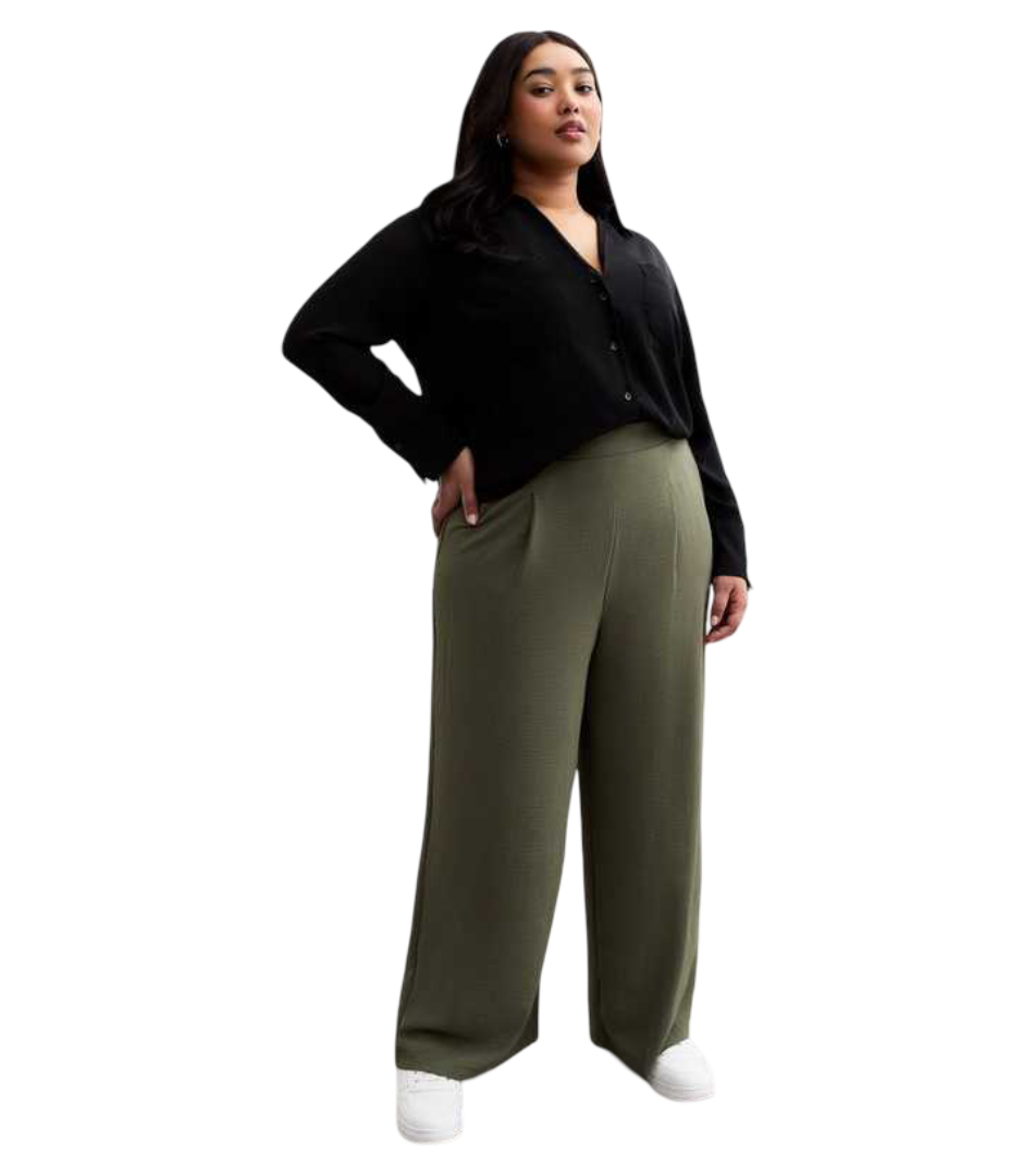 Curves Wide Leg Culotte Trousers (Khaki Green)