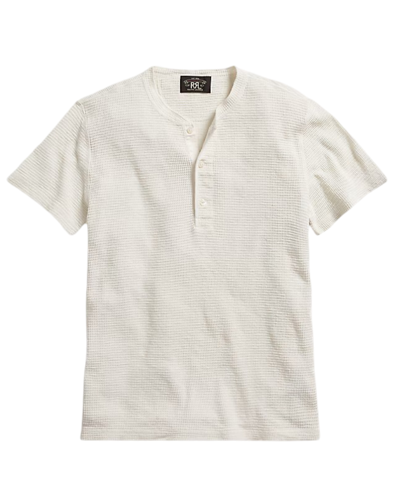 Men's Waffle Knit Short Sleeve Henley Shirt (Paper White)