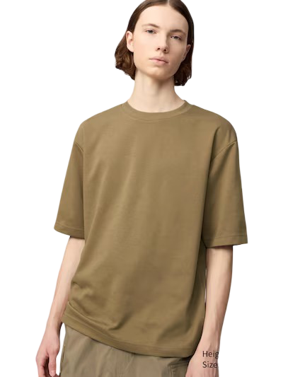 AIRism Cotton Oversized Crew Neck T-Shirt (Brown)