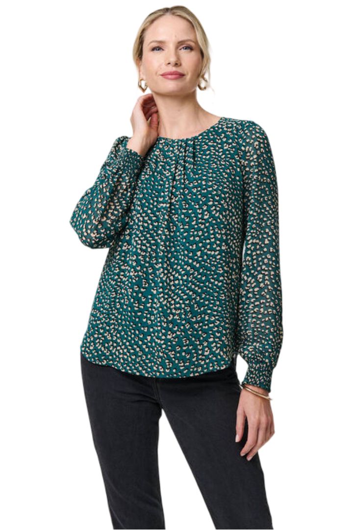 Izabel London: Animal Print Semi Sheer Blouse (Green)
