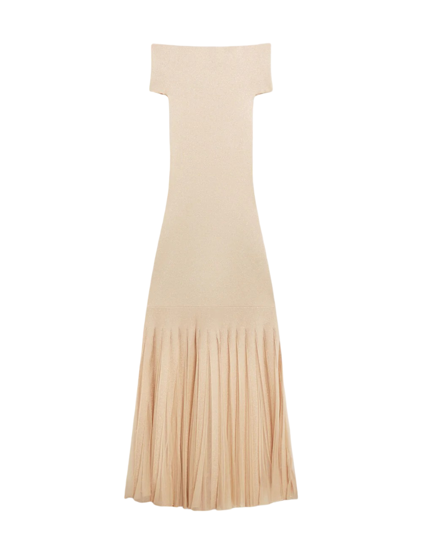 Rylla Metallic Bardot Maxi Dress