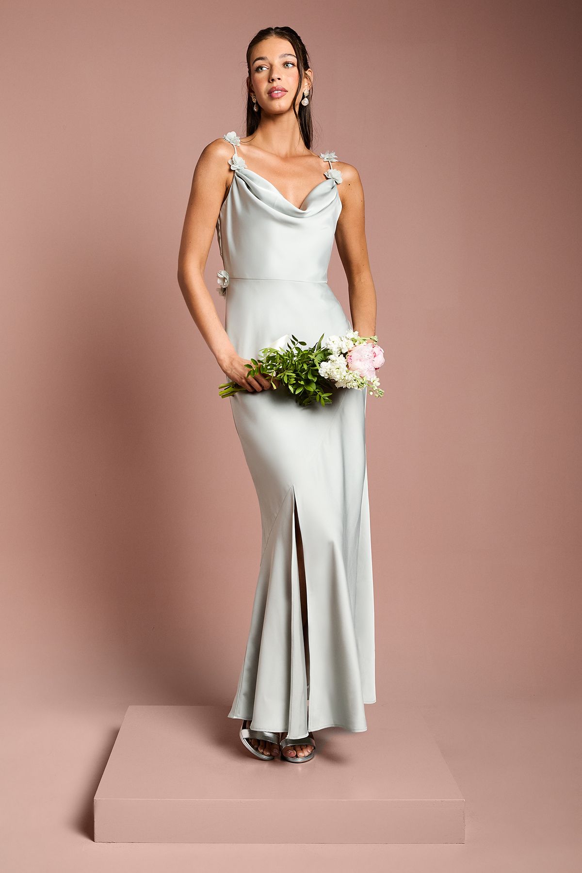 Women's Coast: Strappy Cowl Maxi with Floral Detail Bridesmaid Dress (Sage)
