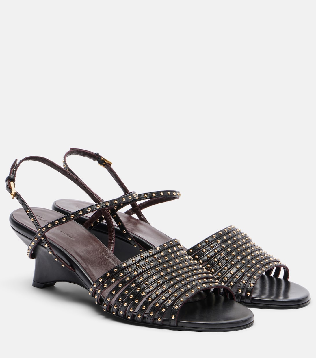 Women's Khaite Drew Studded Leather Wedge Sandals (Black)