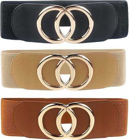 SANSTHS: Women's Wide Elastic Waist Belt with Gold Buckle
