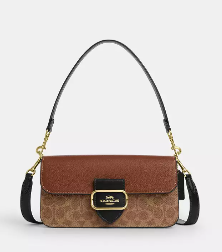 Morgan Shoulder Bag Signature Canvas (Gold/Tan Multi)