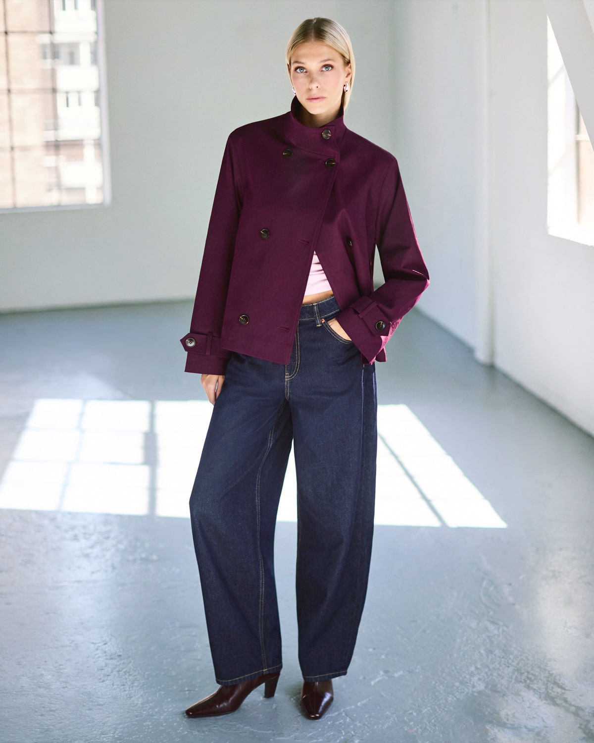 Women's Funnel Neck Crop Trench Coat