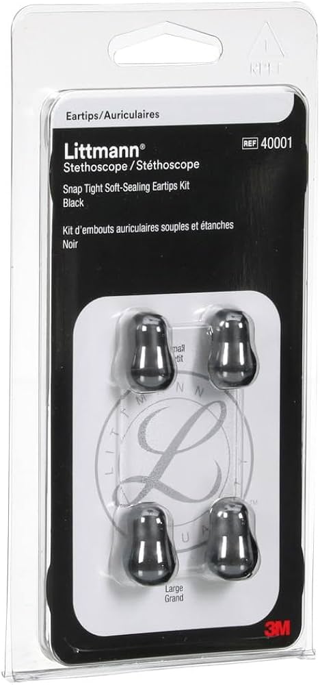 Stethoscope Spare Parts Kit: Snap Tight Soft-Sealing Eartips (Black)