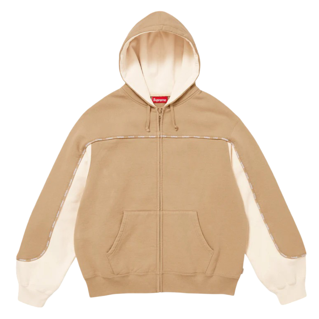 Piping Zip Up Hooded Sweatshirt (Dark Tan)