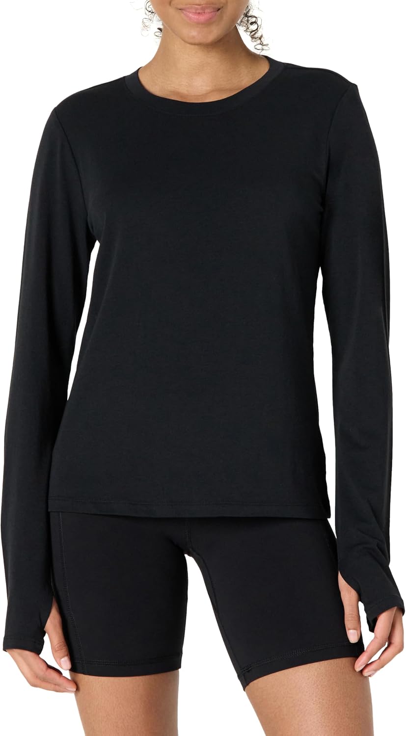 Women's Active Soft Cotton Regular Fit Crewneck Long Sleeve Lightweight Yoga Workout T-Shirt (Slate Grey)